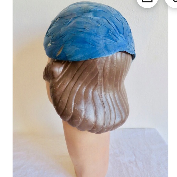 VTG 1950s Blue Feather Cloche Cocktail Hat - Picture 5 of 7